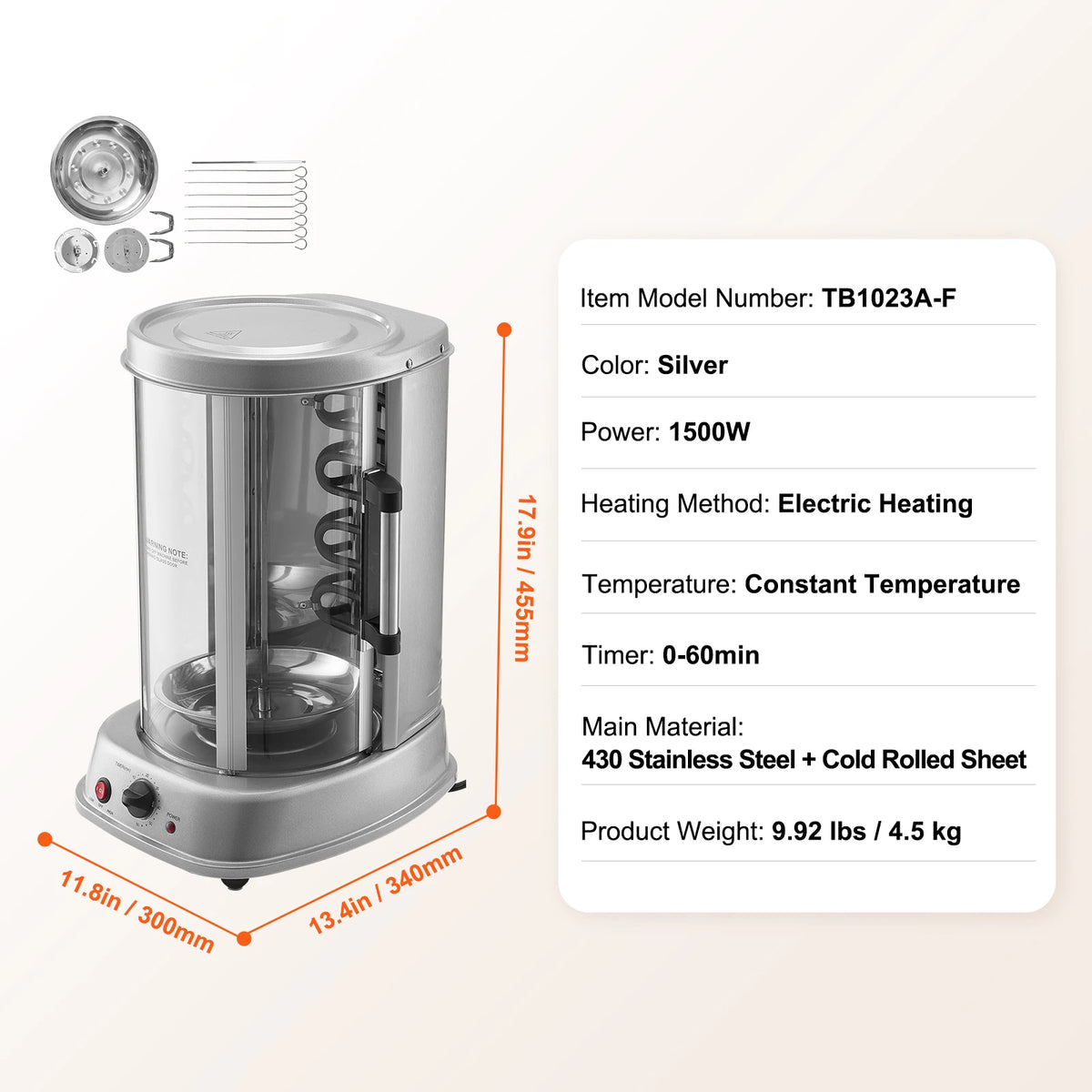SucceBuy Electric Vertical Shawarma Grill Rotisserie Cooker for Chicken Gyro