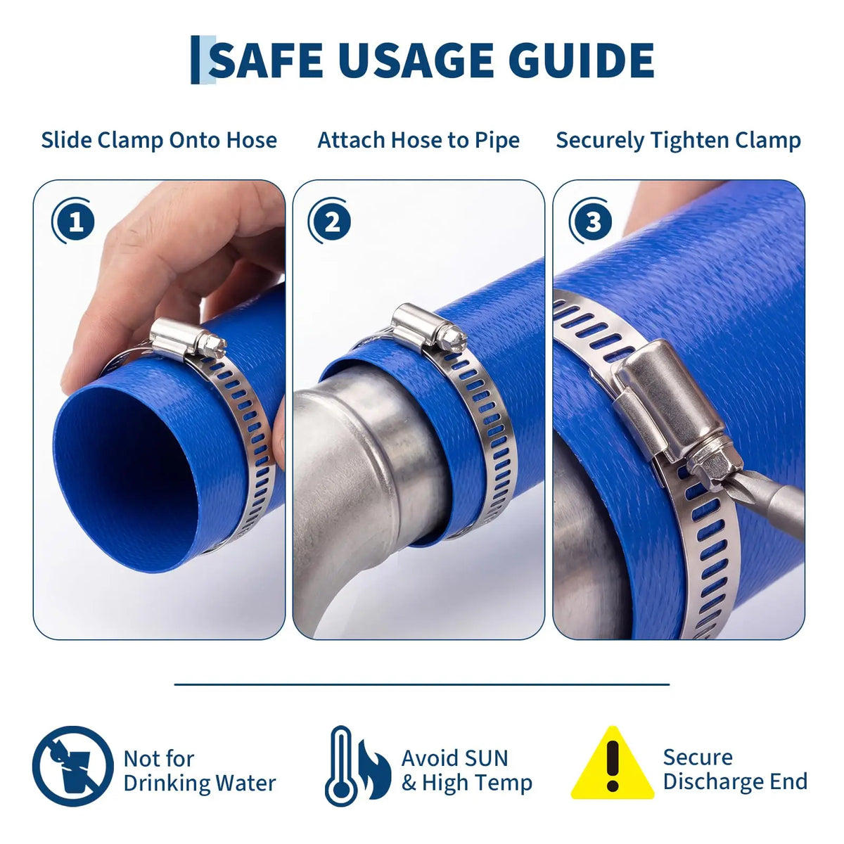 Pool Backwash Hose 1.5/2 Inch 50/100FT, Heavy Duty Reinforced PVC Lay Flat Drain Hose with 2 Clamps For Inground Above Ground Pools
