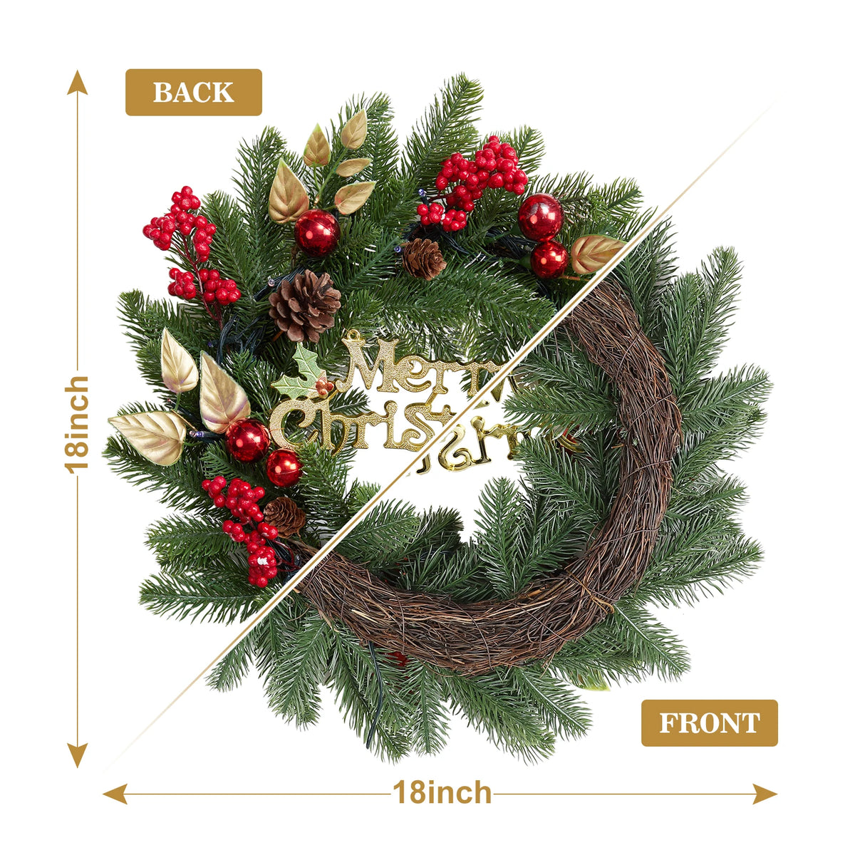 Battery Operated Christmas Wreath With LED Lights And Pine Cones