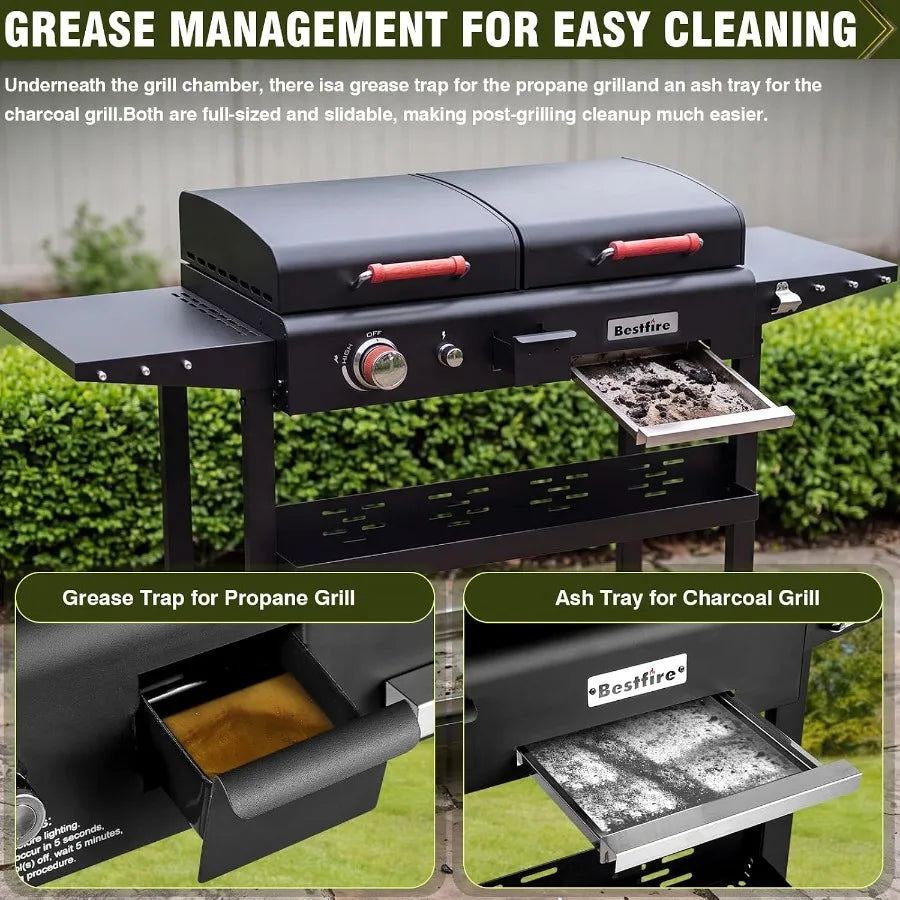 Dual Fuel Gas And Charcoal Grill With Flat Top Griddle