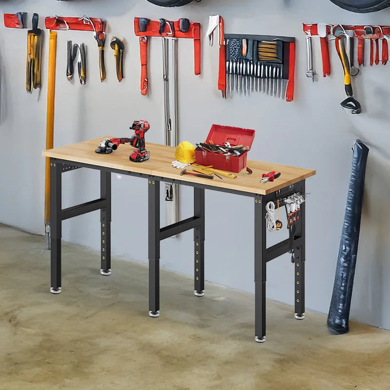 Heavy Duty Adjustable Rubber Wood Workbench With Pegboard Outlet
