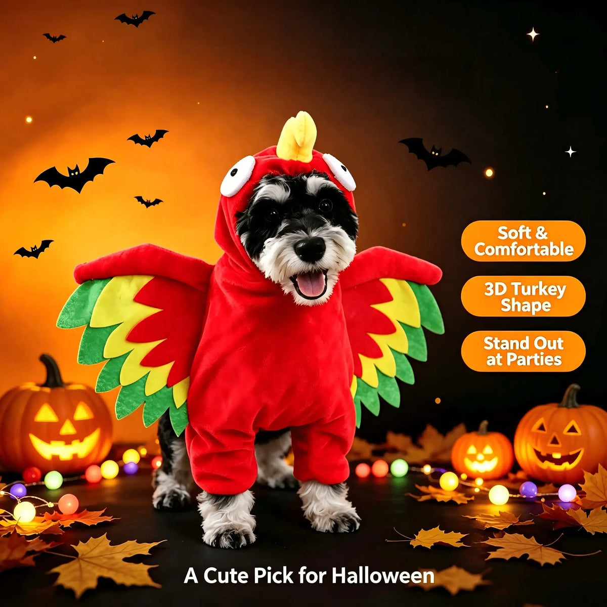 Halloween Turkey Standing Pet Costume With 3D Wings For Dogs