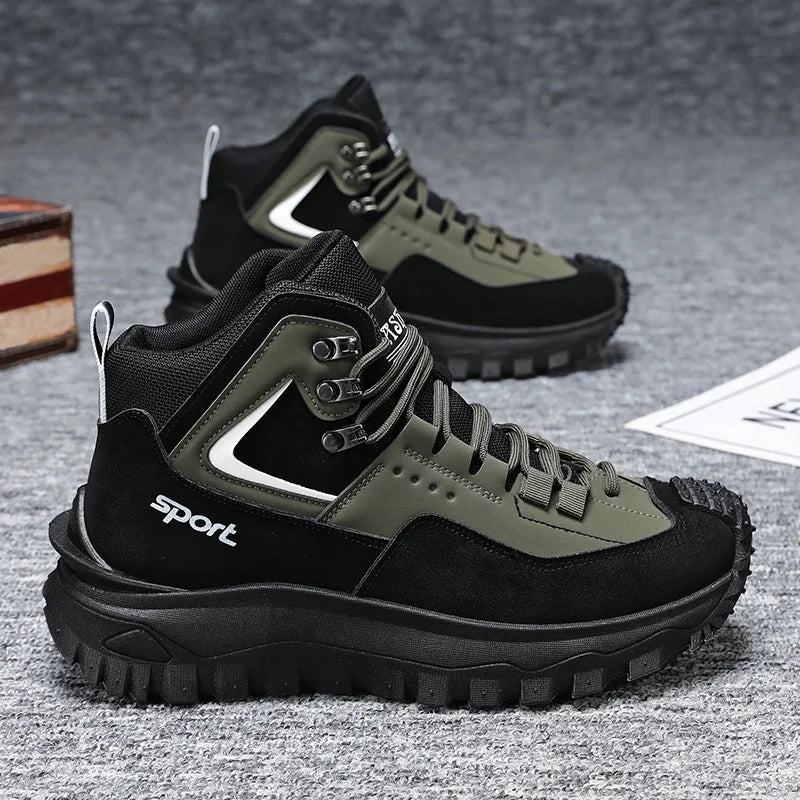 Men's High Top Hiking Boots With Thick Sole For Walking Outdoors