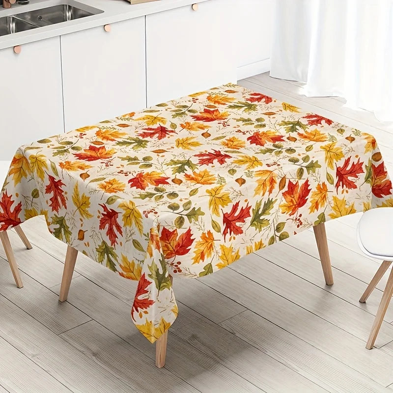 Thanksgiving Maple Leaf Tablecloth Machine Washable Polyester Holiday Decor