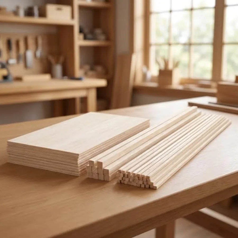 Premium Balsa Wood Craft Kit Includes Wooden Sticks And Sheets