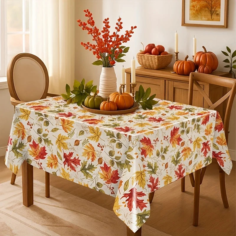 Thanksgiving Maple Leaf Tablecloth Machine Washable Polyester Holiday Decor