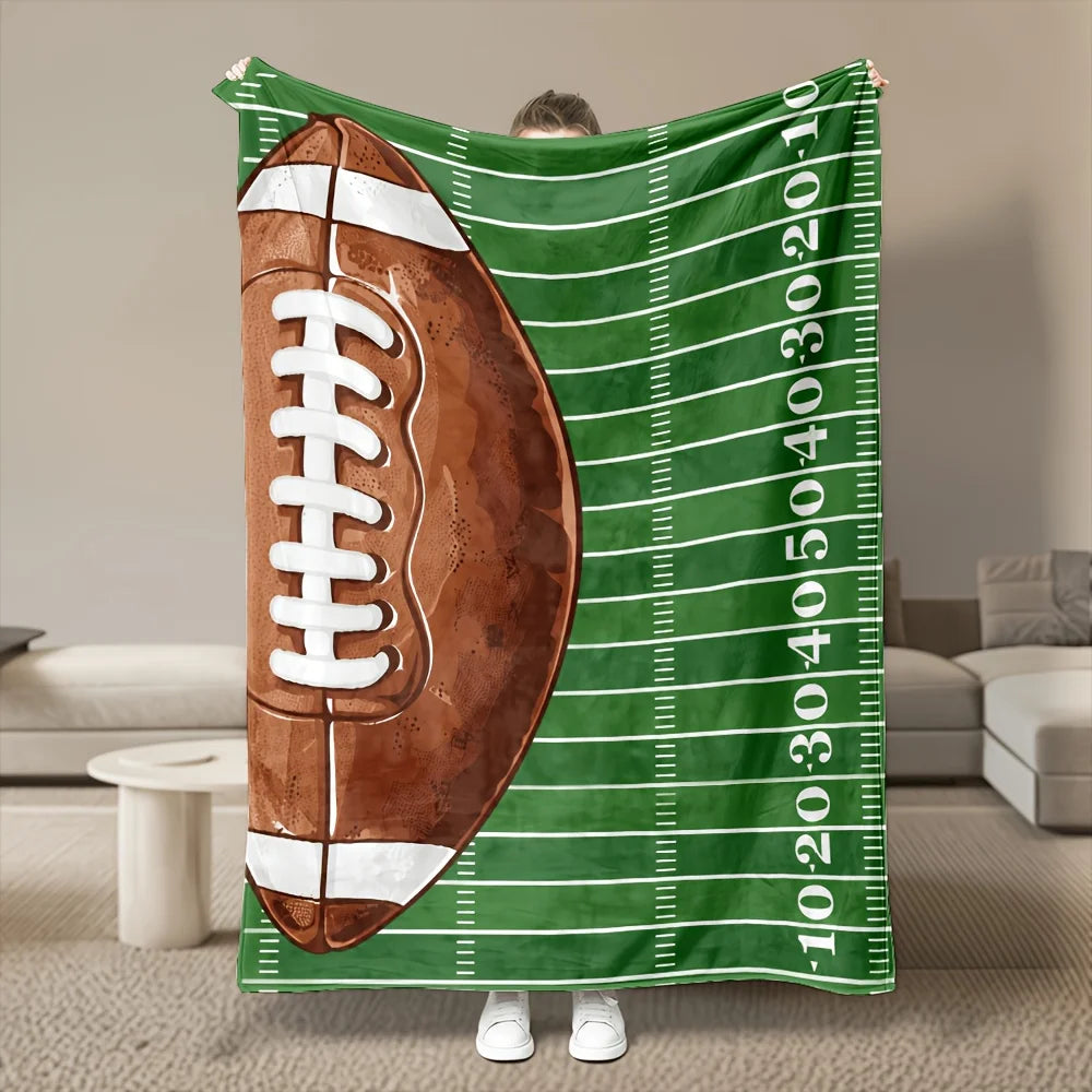 Football Field Numbers Printed Flannel Throw Blanket