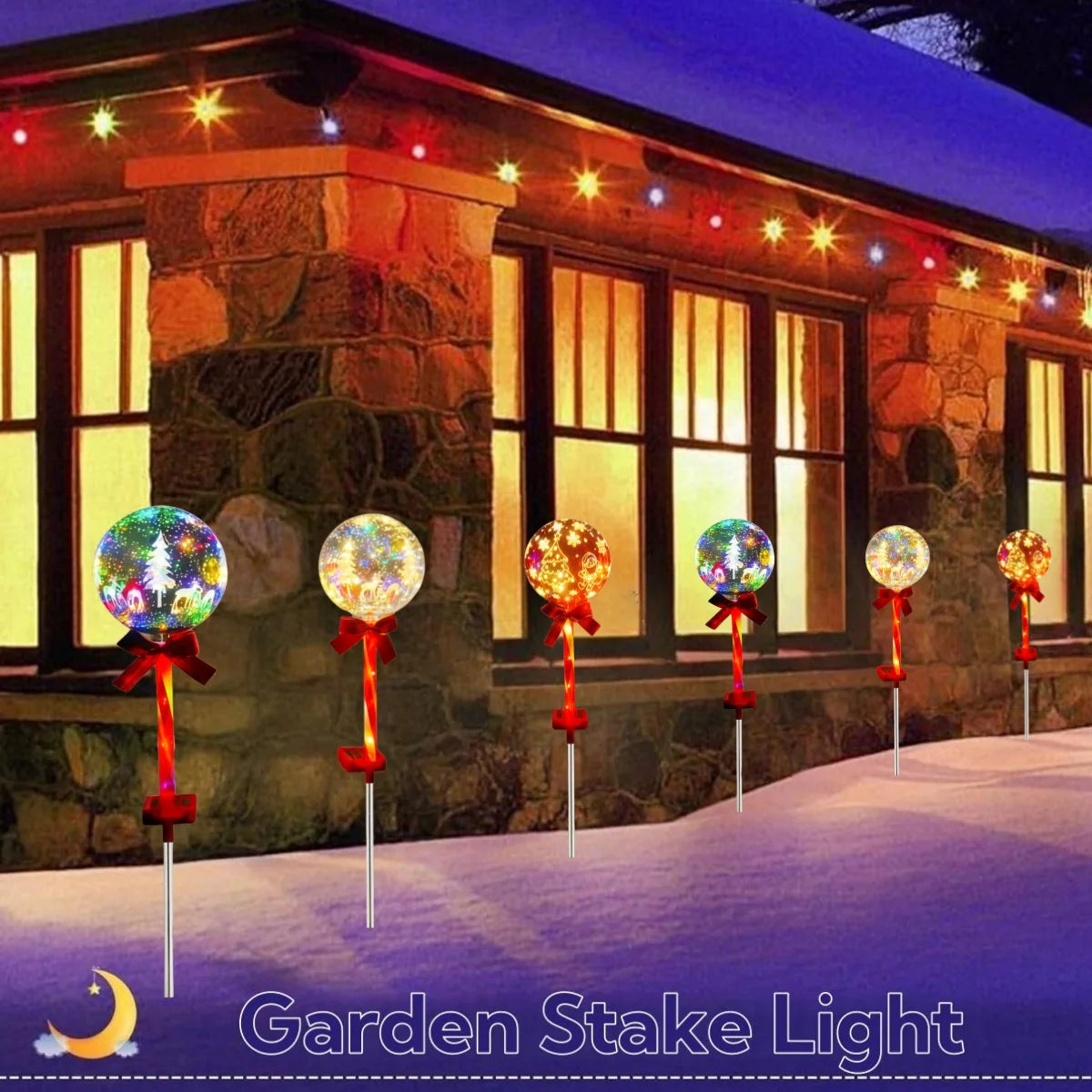 Solar Christmas Garden Ball Lanterns With Snowflake Elk Santa Decorations