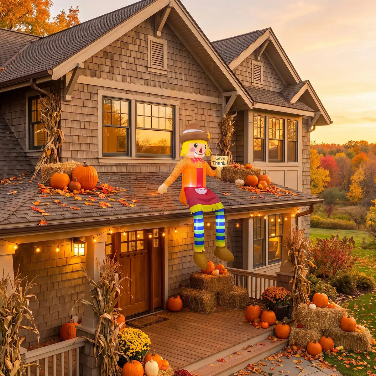 Thanksgiving Scarecrow Inflatable Outdoor Decoration With LED Lights