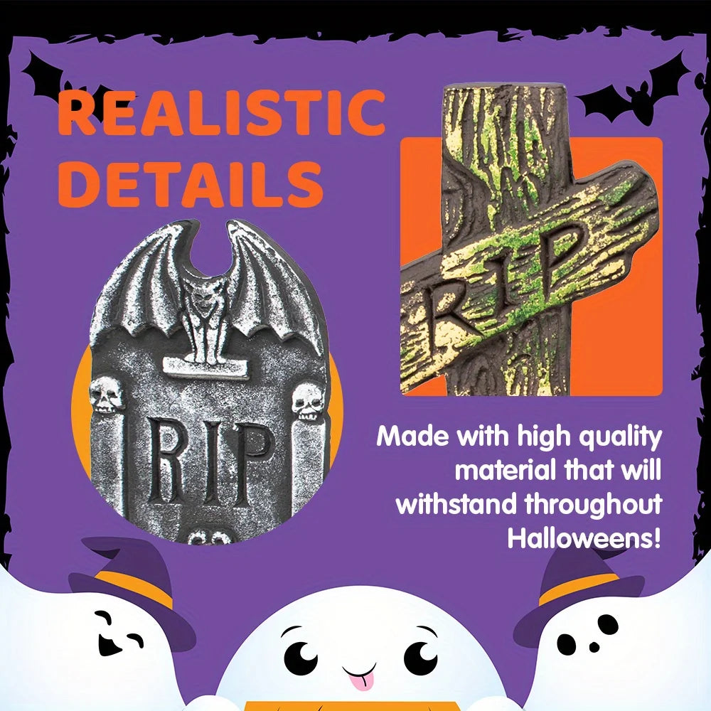 Joyfy Halloween Graveyard Tombstones Outdoor Decorations With Metal Stakes