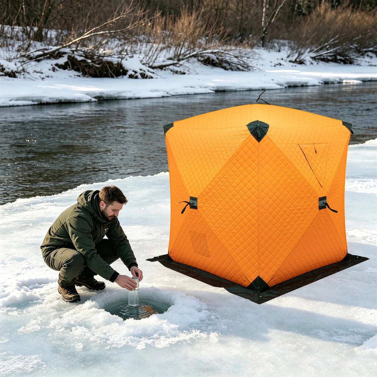 Portable Thermal Ice Fishing Tent With Three Layer Cotton Insulation