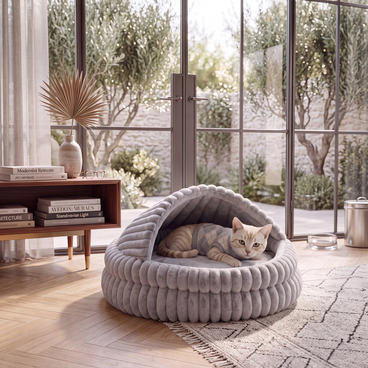 EliteZ Hooded Cat Cave Bed, Self Warming Enclosed Hideaway