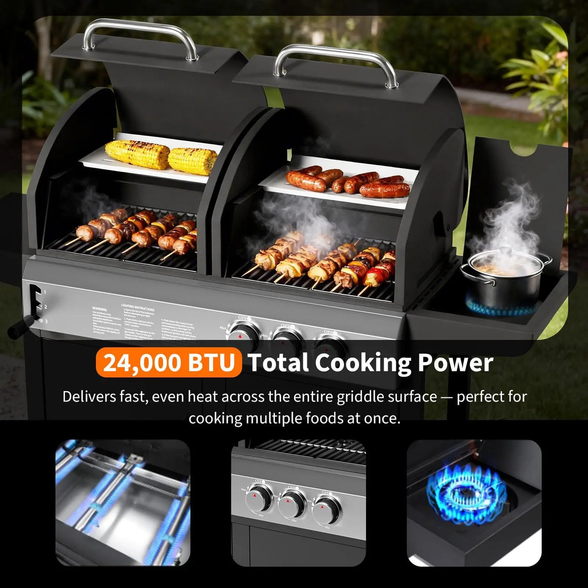 Convertible Propane Gas Griddle With Hood And Removable Cart