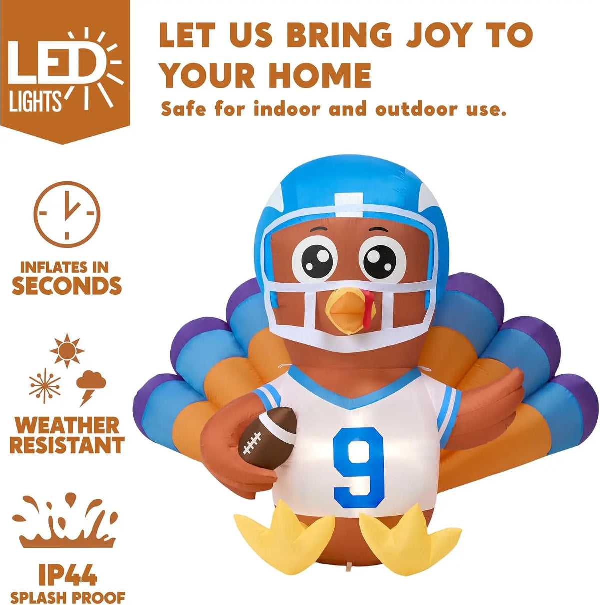 Joyfy Light Up Thanksgiving Turkey Inflatable With Football Outdoor Decor