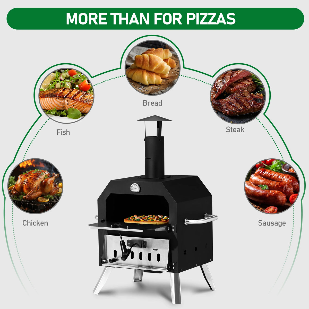 Wood Fired Outdoor Pizza Oven with Stone and Removable Rack