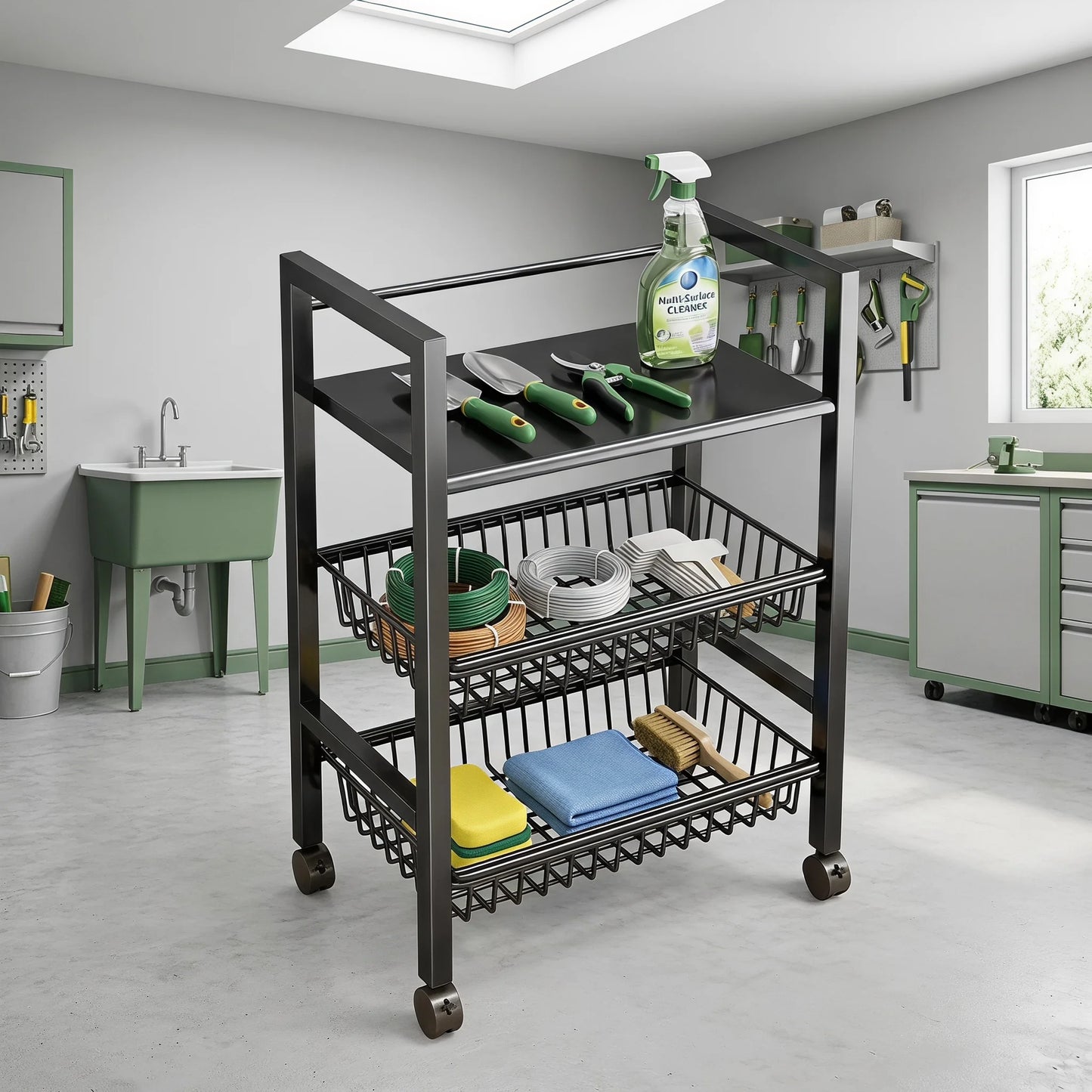 Heavy Duty Rolling Storage Cart With Pull Out Mesh Baskets