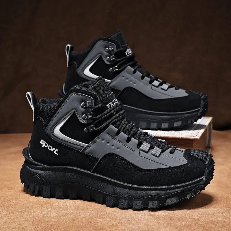 Men's High Top Hiking Boots With Thick Sole For Walking Outdoors