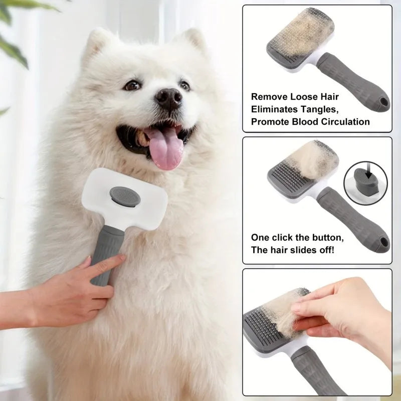 2 In 1 Grooming Brush, Massaging Deshedder With Easy Cleanup
