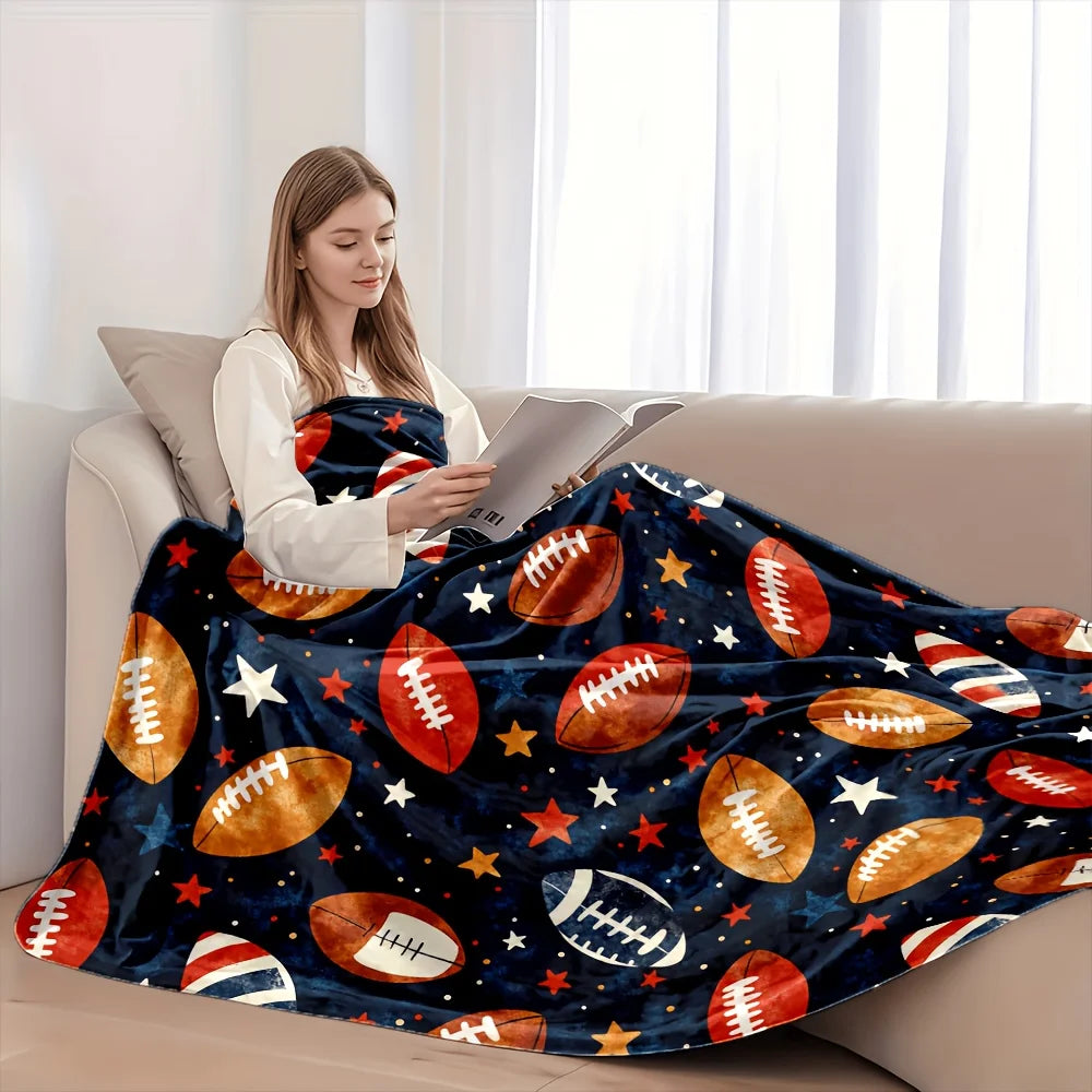 Star Football Pattern Flannel Blanket For Cozy All Season Comfort