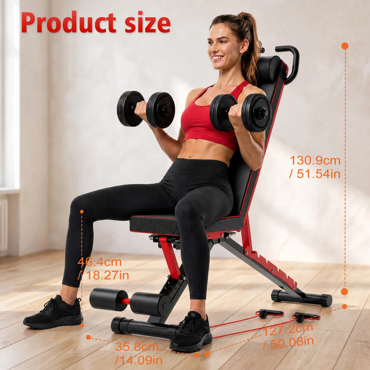 Foldable Weight Bench With Adjustable Backrest And Resistance Bands