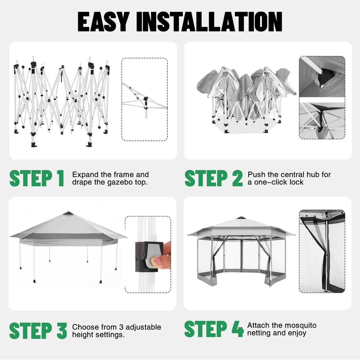 Tooluck Hexagonal Pop Up Gazebo With Mosquito Netting Canopy