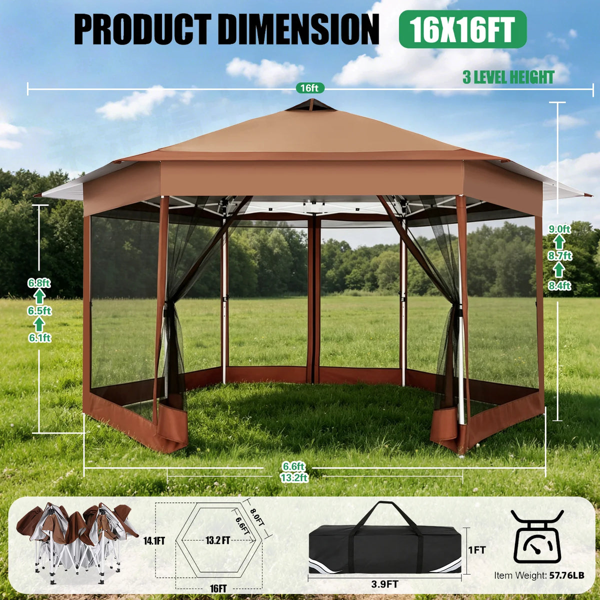 Tooluck Hexagonal Pop Up Gazebo With Mosquito Netting Canopy