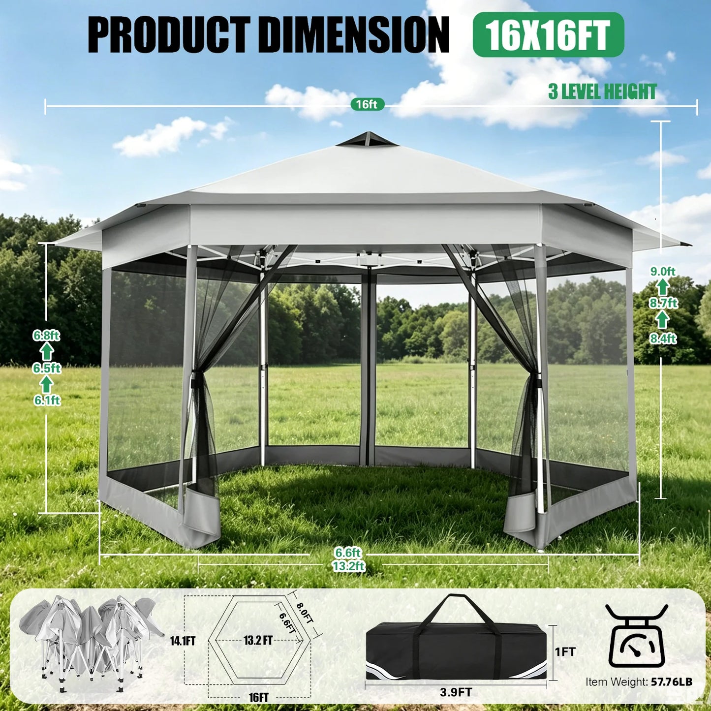 Tooluck Hexagonal Pop Up Gazebo With Mosquito Netting Canopy