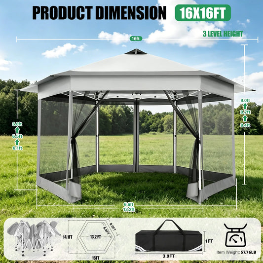 Tooluck Hexagonal Pop Up Gazebo With Mosquito Netting Canopy