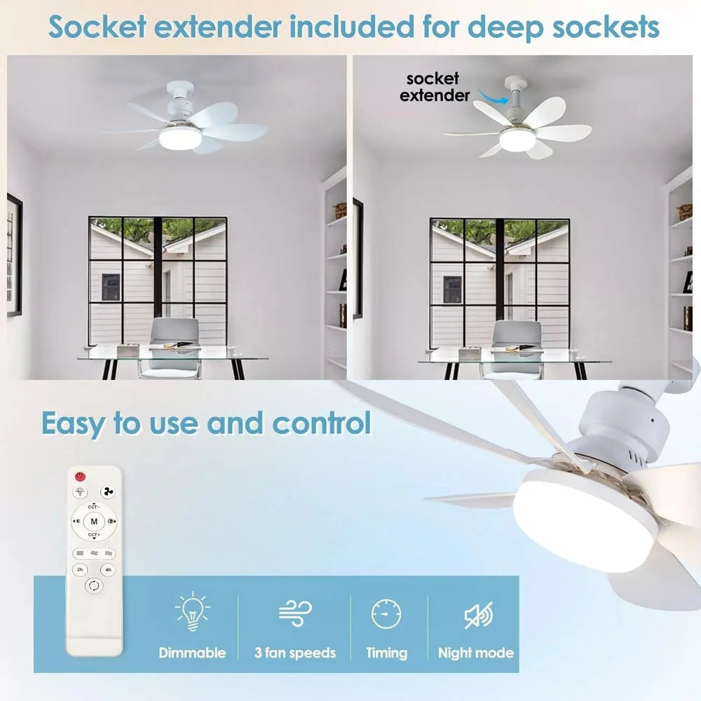 Ceiling Socket Fan Light With Remote And 40W Dimmable LED