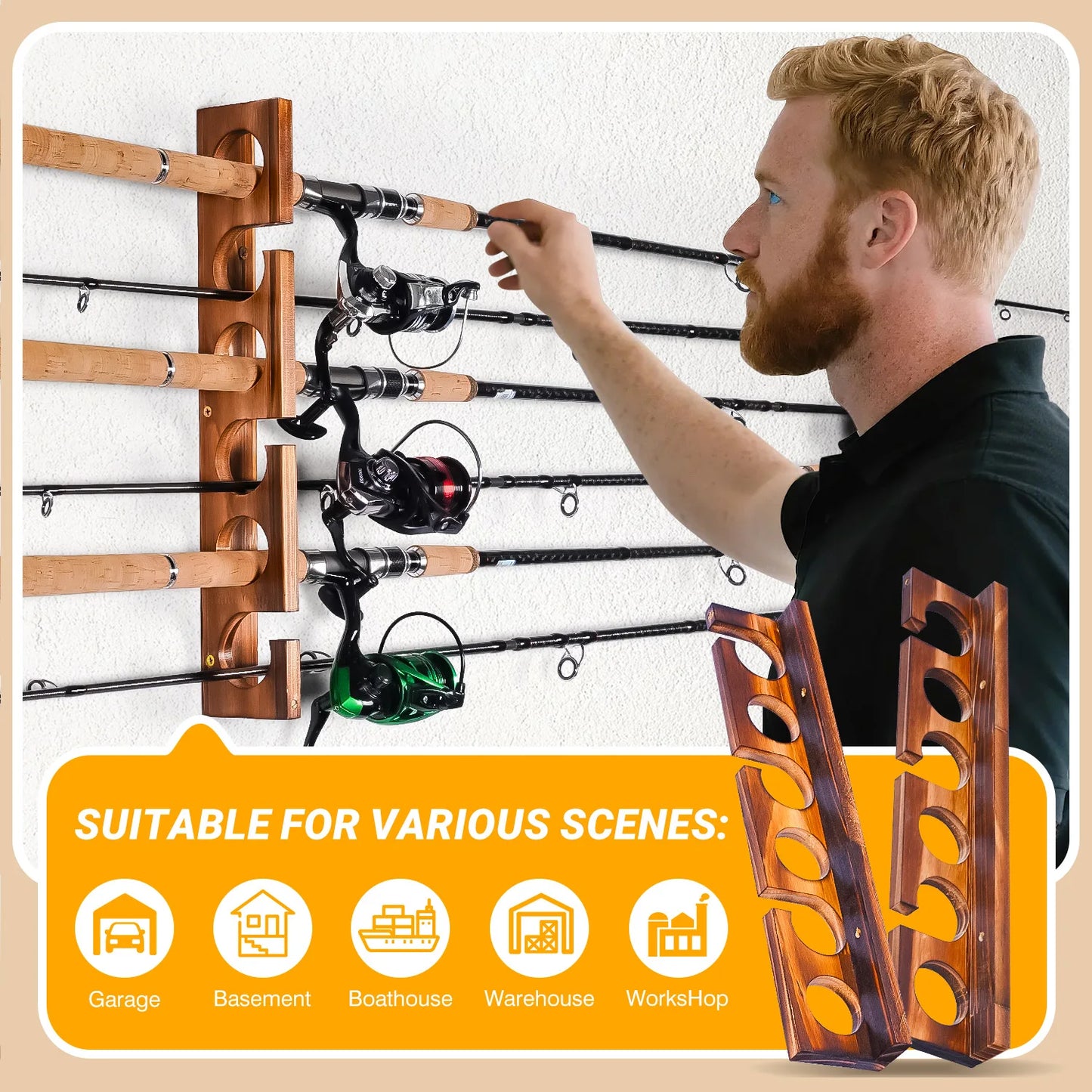 Ghosthorn Wall Ceiling Mounted Fishing Rod Rack Storage Organizer