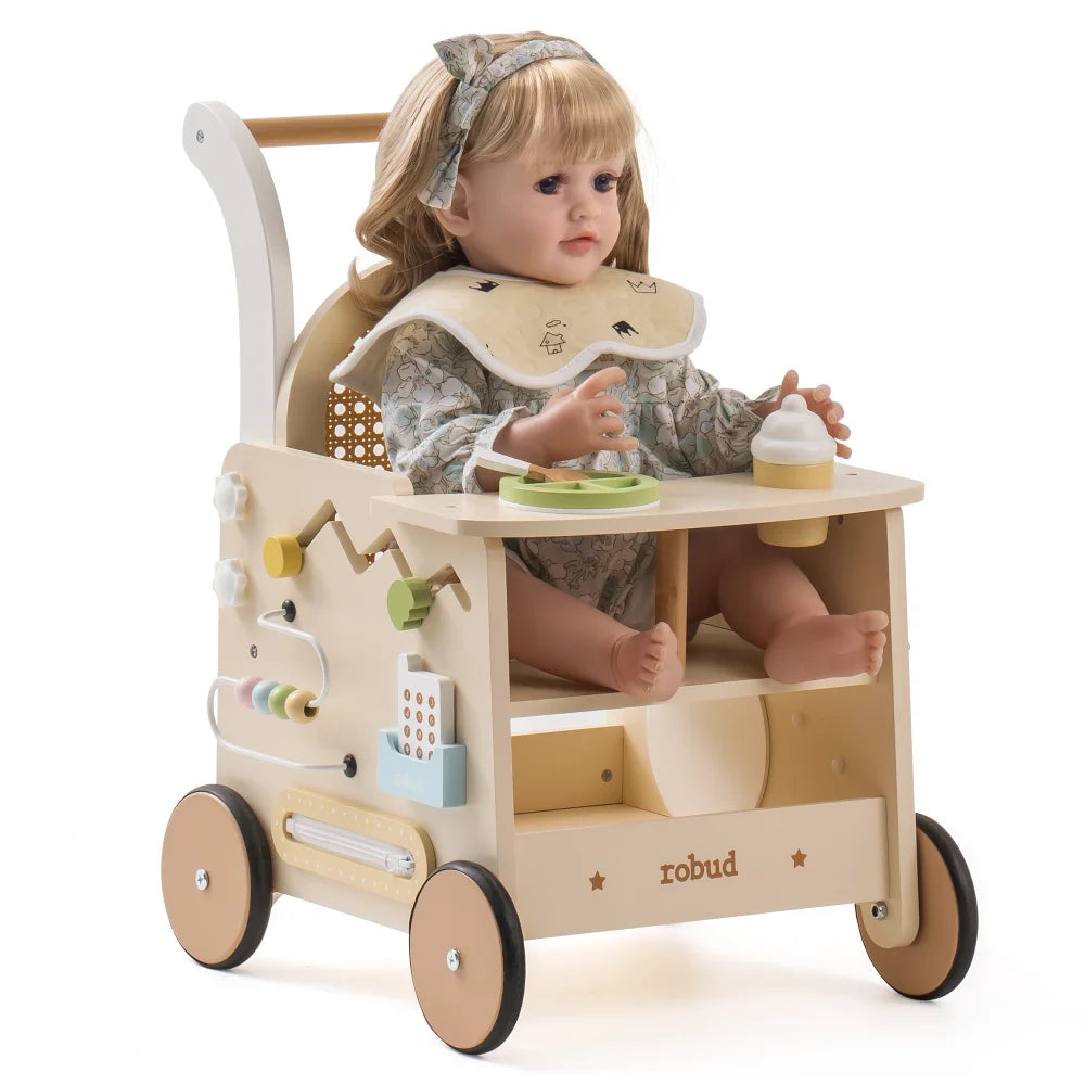 Robud Toddler Wooden Push Walker With Activity Panel And Storage