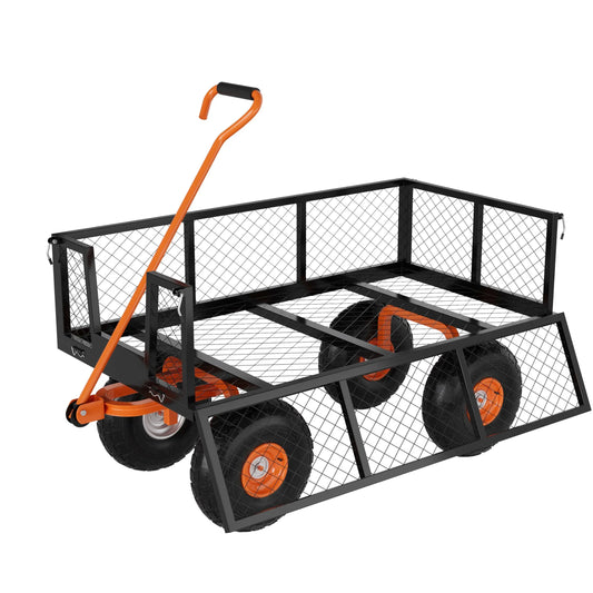 Heavy Duty Steel Garden Cart With Adjustable Handle And Large Capacity