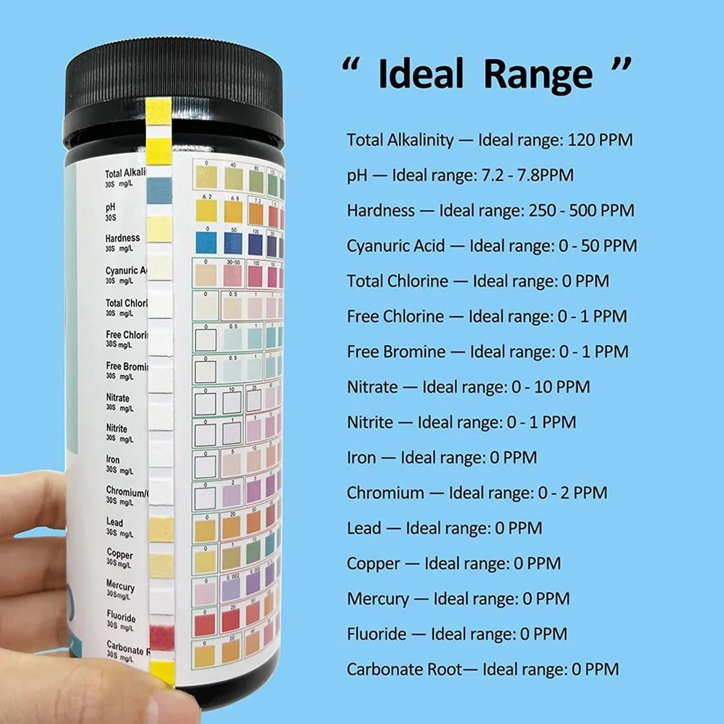16-in-1 Water Test Kit Strips, 100 Count Drinking Water Quality Test Strips for Home, Tap, Well, Pool, Aquarium & RV Water Testing, Tests pH, Hardness, Chlorine, Lead, Iron, Copper & More