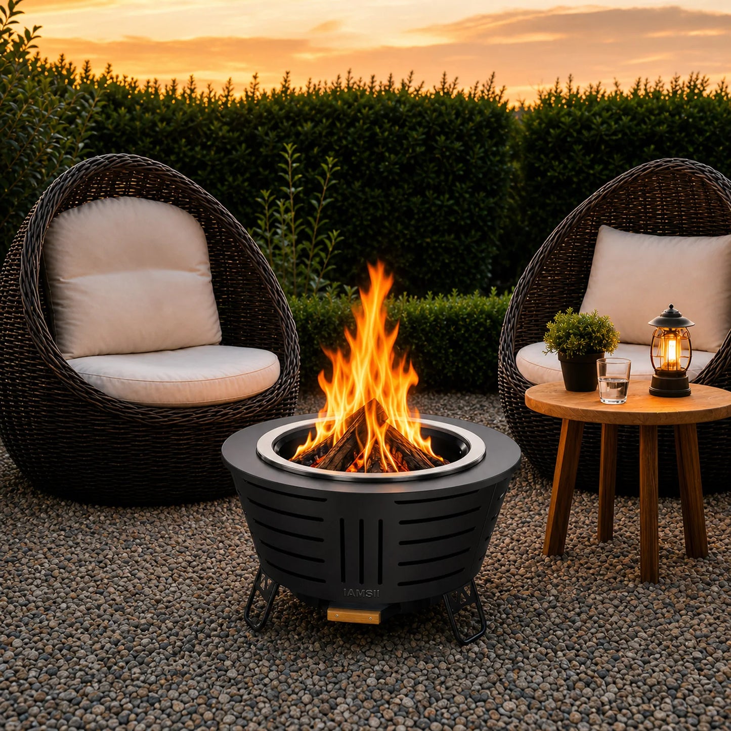 26 inch Smokeless Fire Pit - Triple Burn Technology, with Support Legs, Ash Pan & Tools for Backyard, Patio, Garden