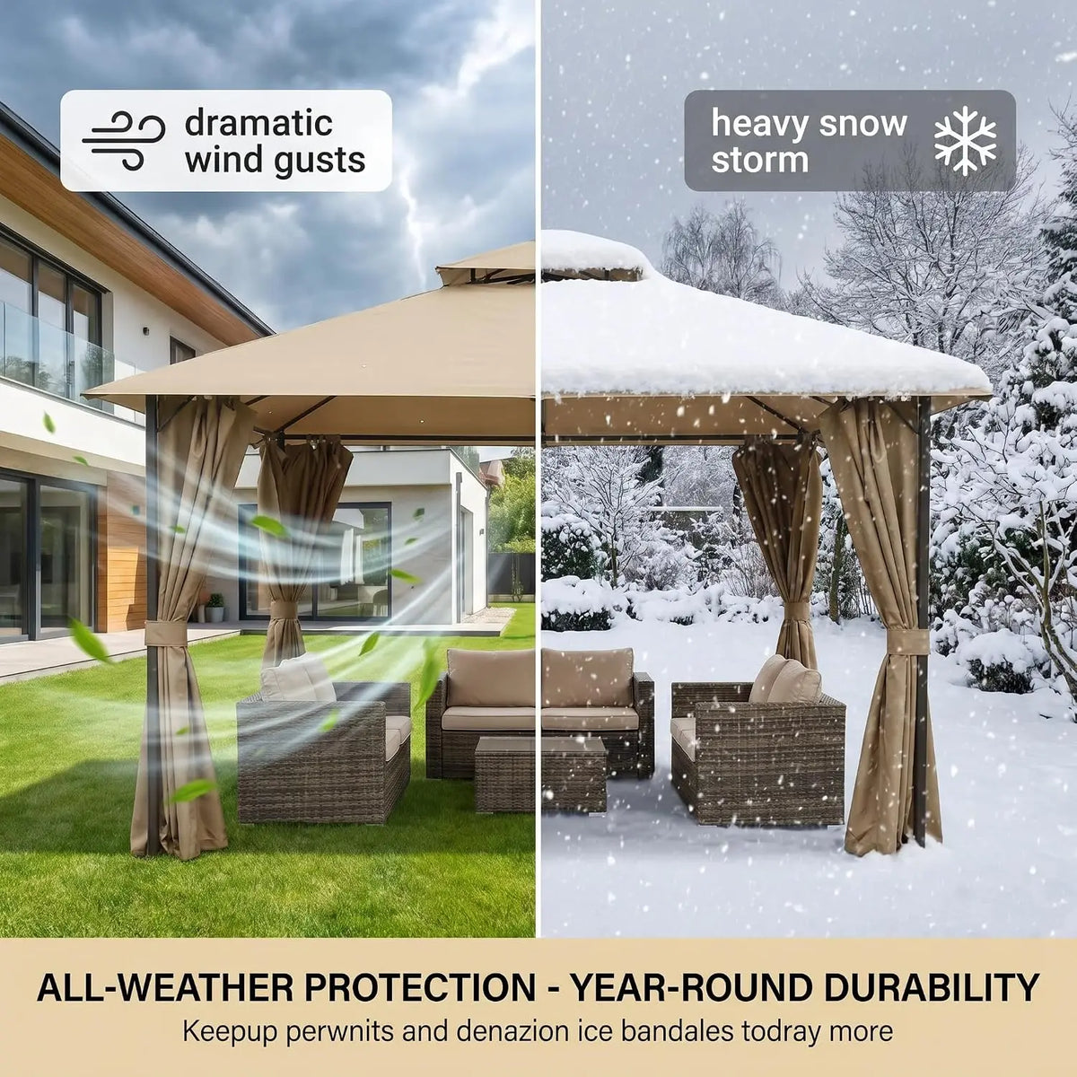 10×10 Gazebo with Cold-Proof Curtains ,Heavy Duty Gazebo Double Roof with Metal Frame,Tents for Patio, Deck,Backyard