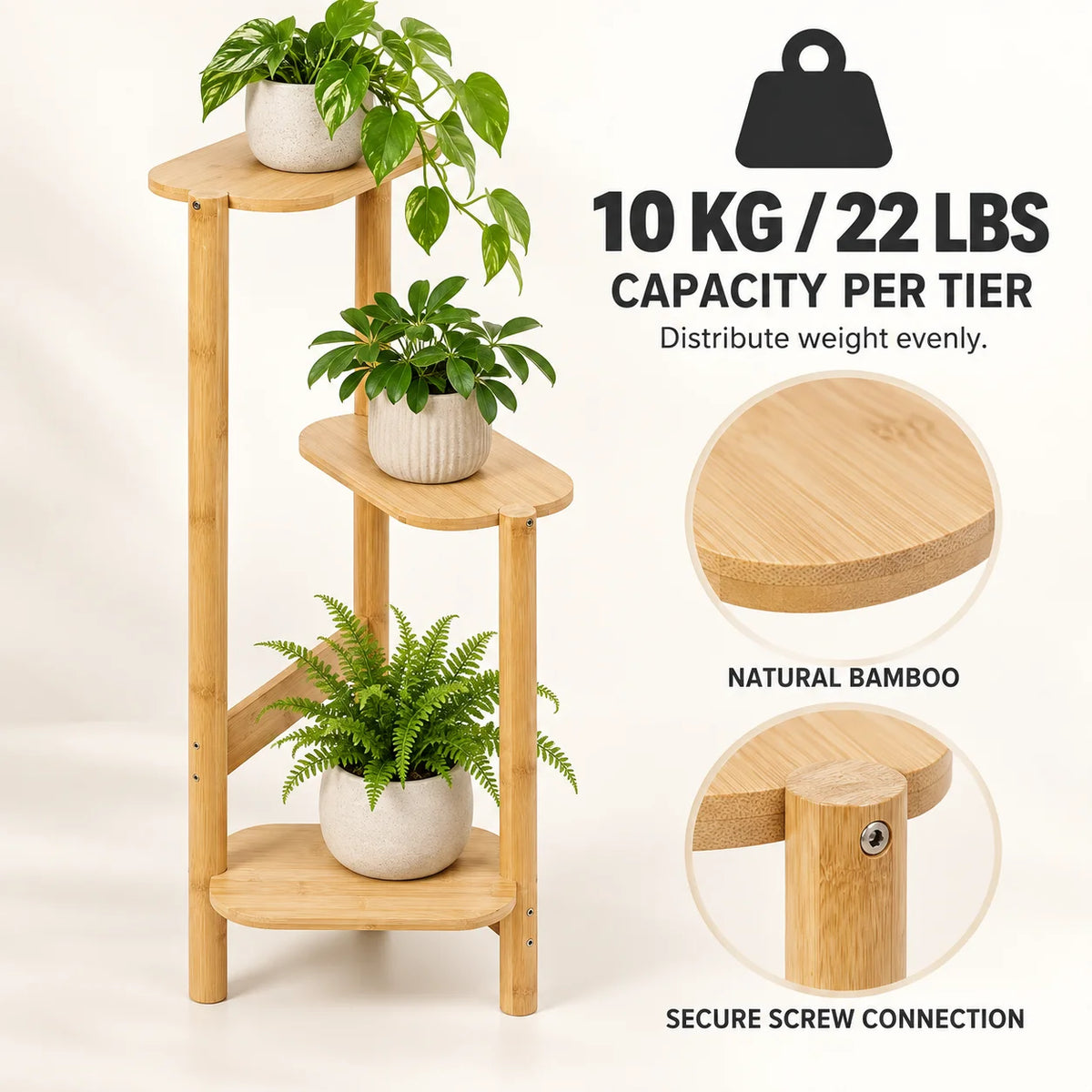 Wisfor 3 Tier Bamboo Corner Plant Stand Indoor Flower Pot Shelf