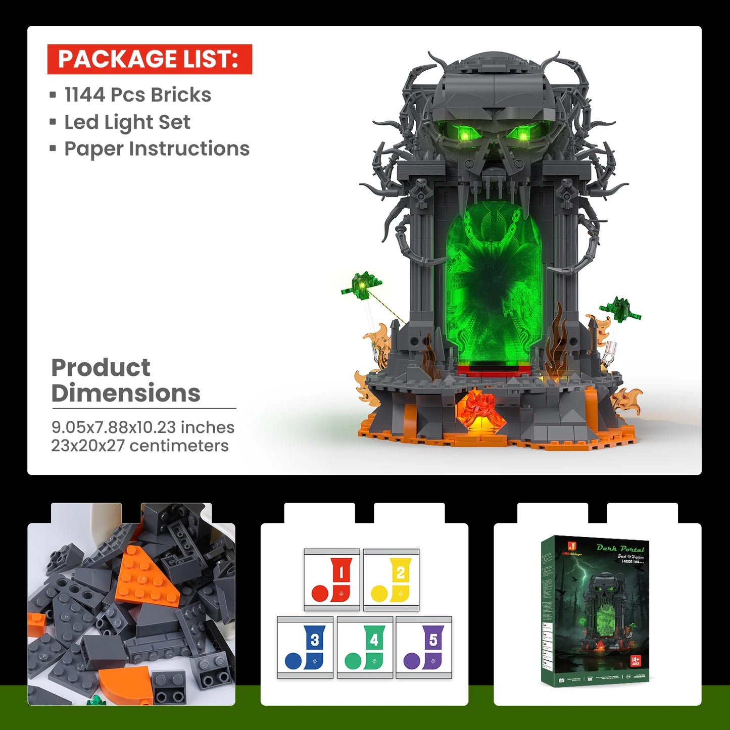 JMBricklayer Dark Portal LED Building Blocks Skull Gate Gothic Display