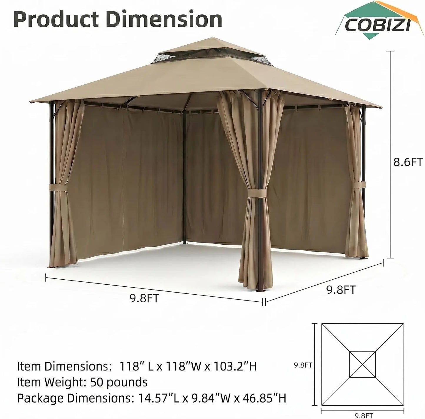 10×10 Gazebo with Cold-Proof Curtains ,Heavy Duty Gazebo Double Roof with Metal Frame,Tents for Patio, Deck,Backyard