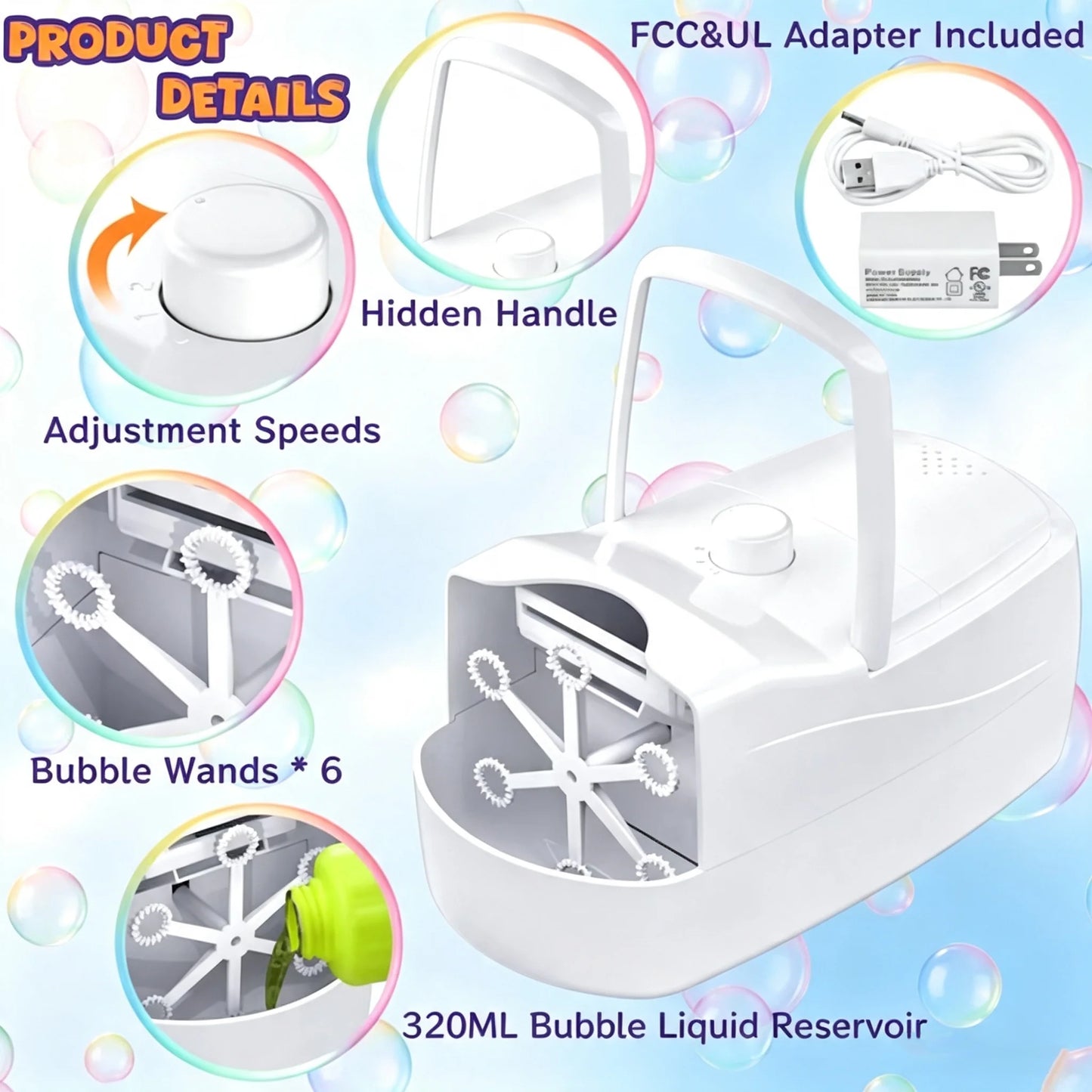 Kids Safe Automatic Bubble Blower Machine Portable Electric Toy