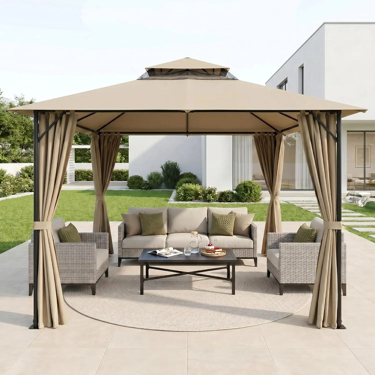 10×10 Gazebo with Cold-Proof Curtains ,Heavy Duty Gazebo Double Roof with Metal Frame,Tents for Patio, Deck,Backyard