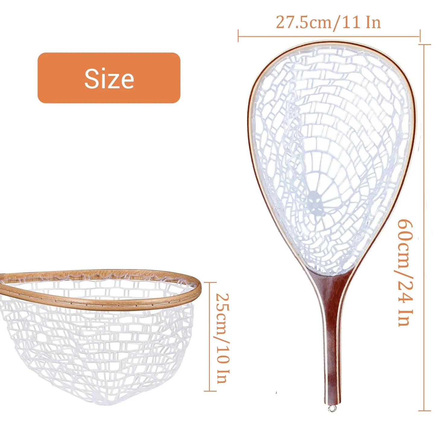 Soft Rubber Fly Fishing Net Wooden Handle Catch And Release