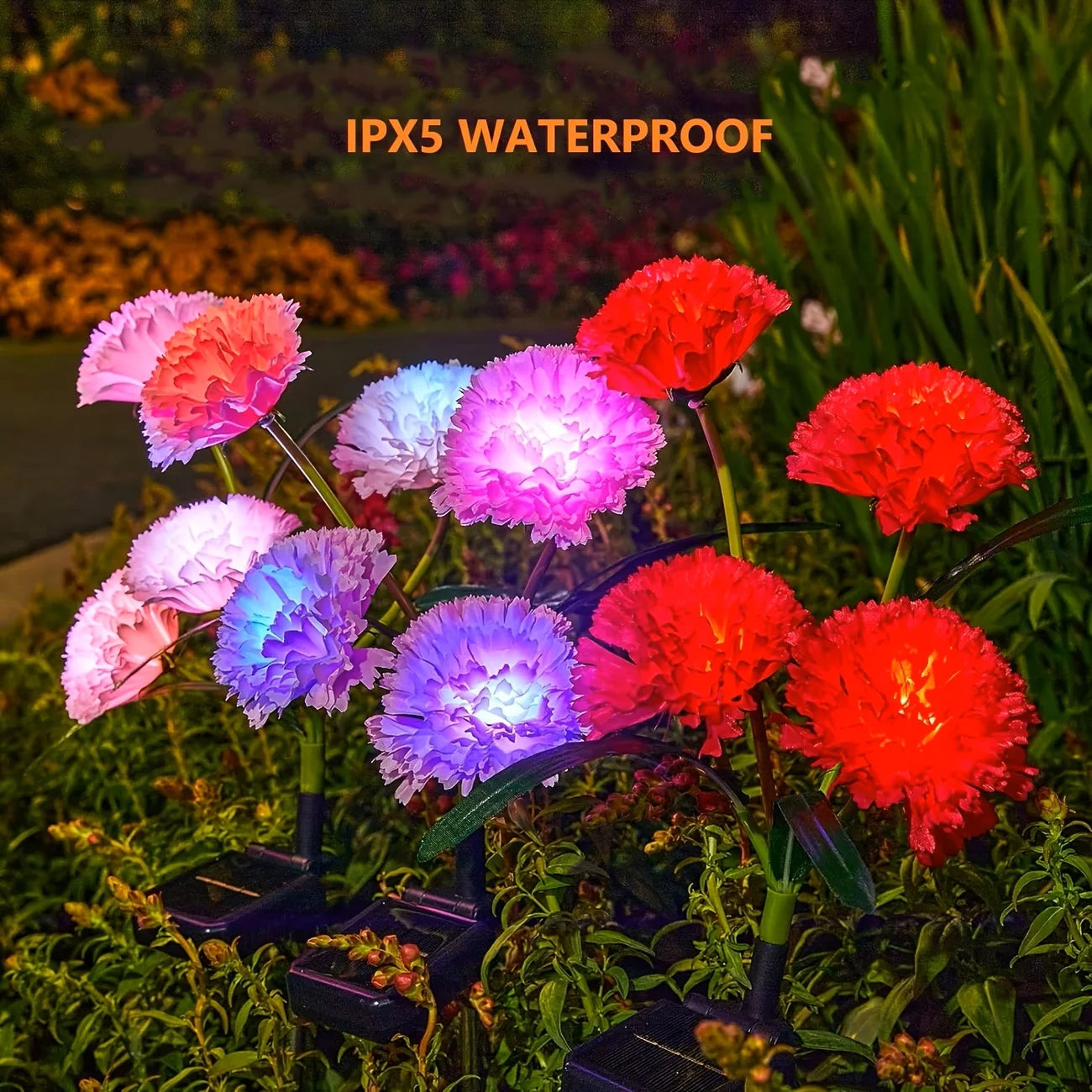 KPSTEK Solar Garden Lights With Waterproof Carnation Flower Design