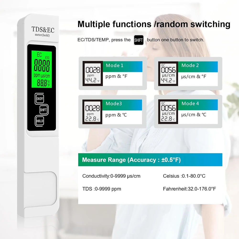 2PCS Digital TDS Meter Water Quality Tester 0-9990 PPM, Portable Drinking Water Test Pen for Tap Water, RO Filter, Aquarium, Pool, Hydroponics & Home Water Testing