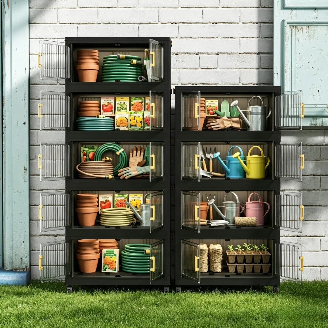 Waterproof Foldable Outdoor Storage Cabinet For Garden Tools With Locks