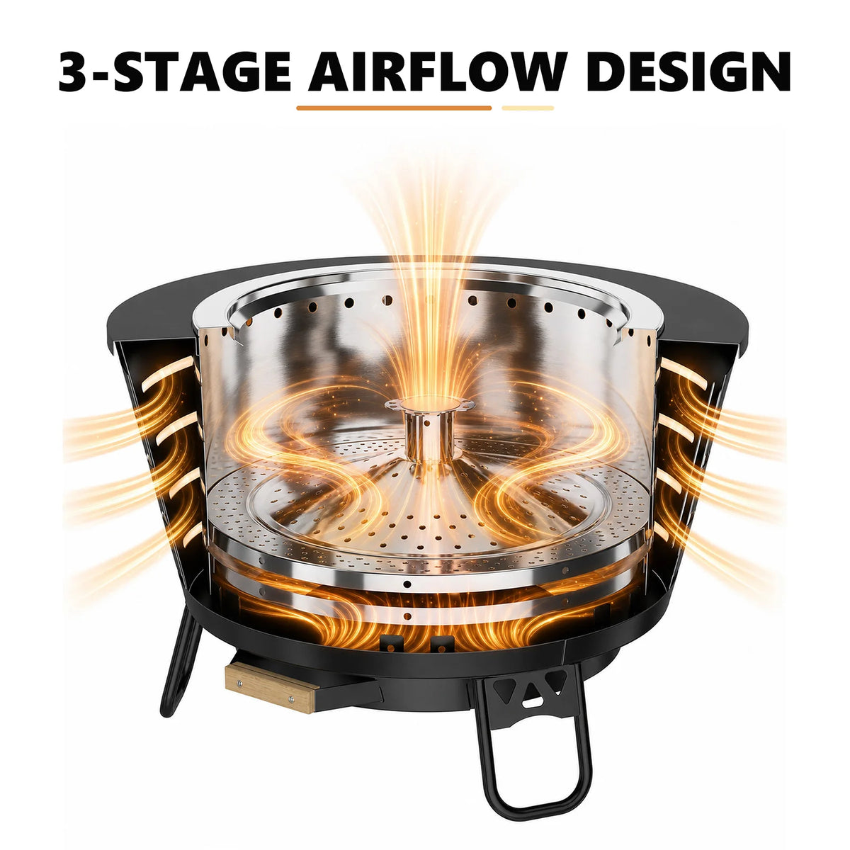 26 inch Smokeless Fire Pit - Triple Burn Technology, with Support Legs, Ash Pan & Tools for Backyard, Patio, Garden
