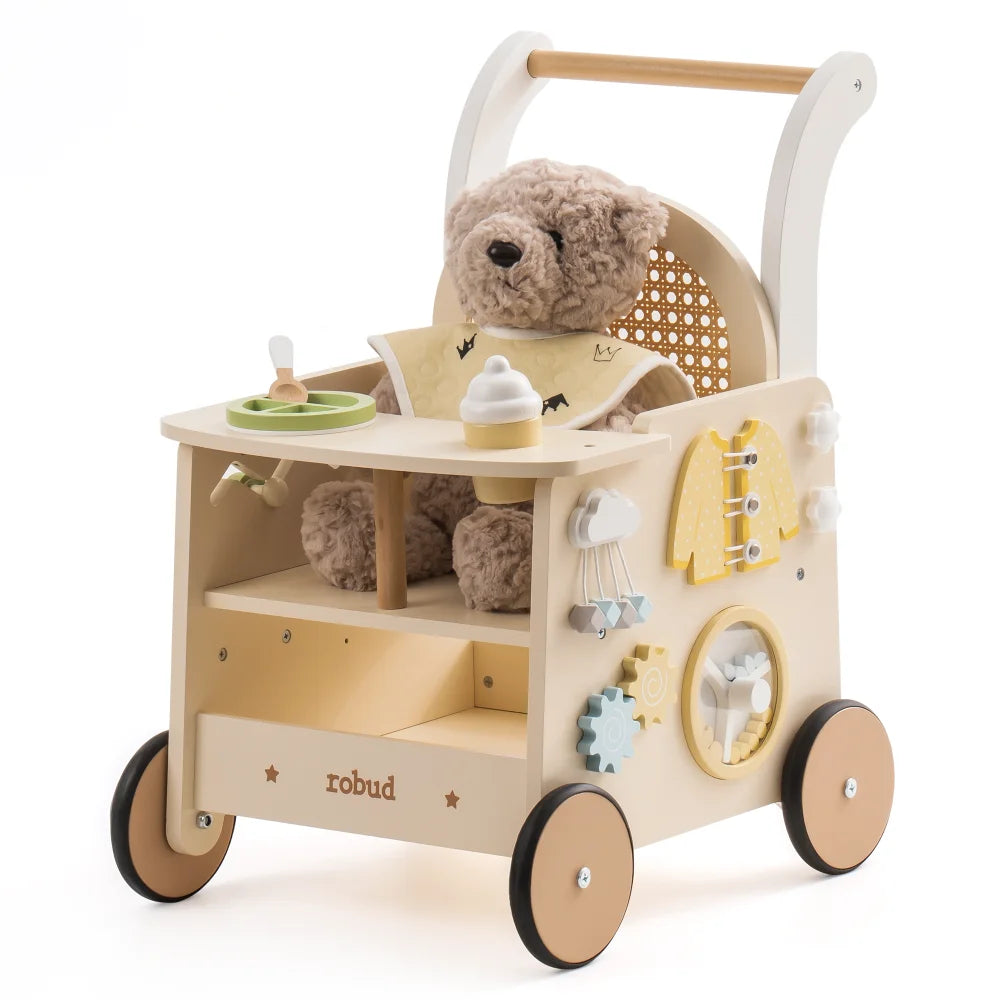 Robud Toddler Wooden Push Walker With Activity Panel And Storage