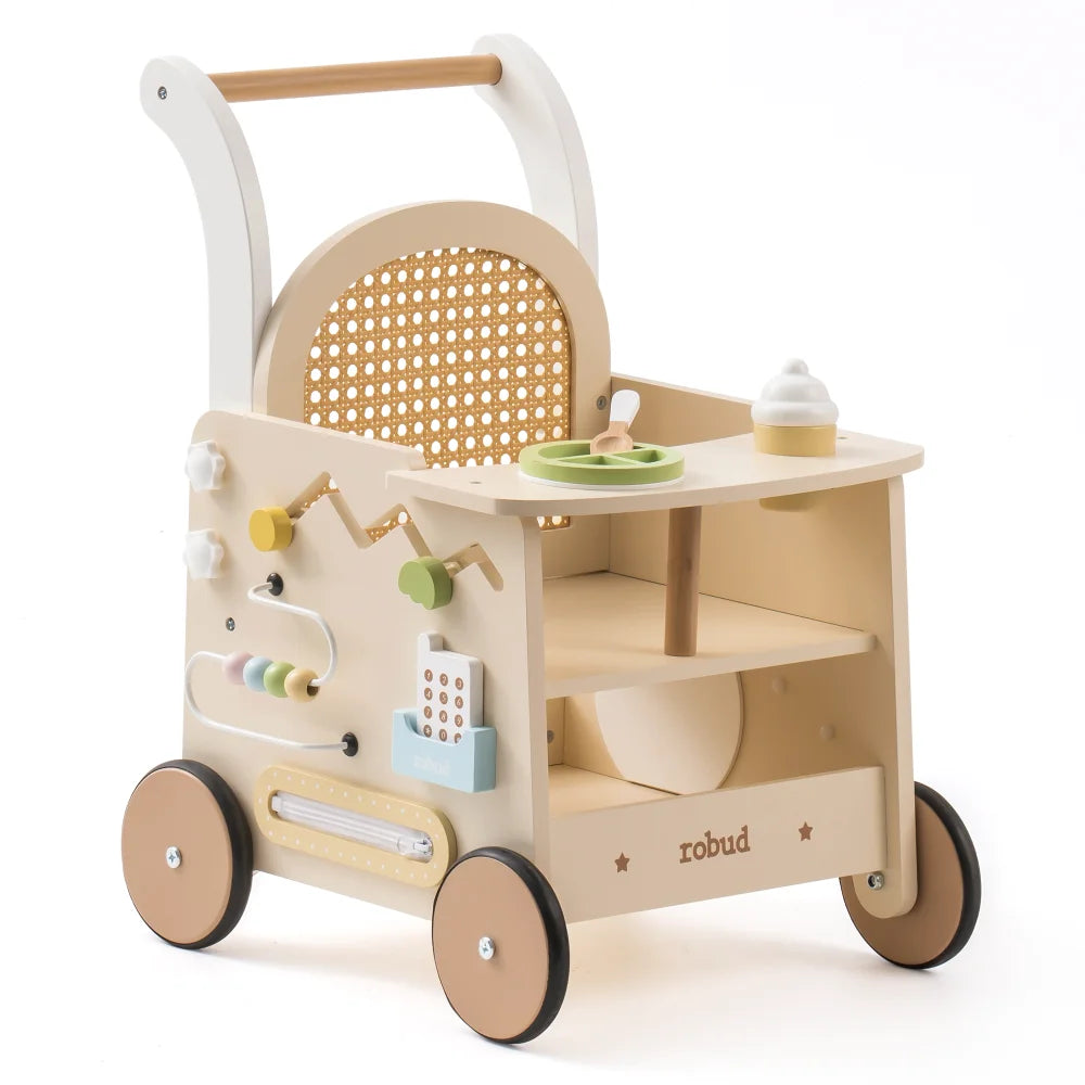 Robud Toddler Wooden Push Walker With Activity Panel And Storage