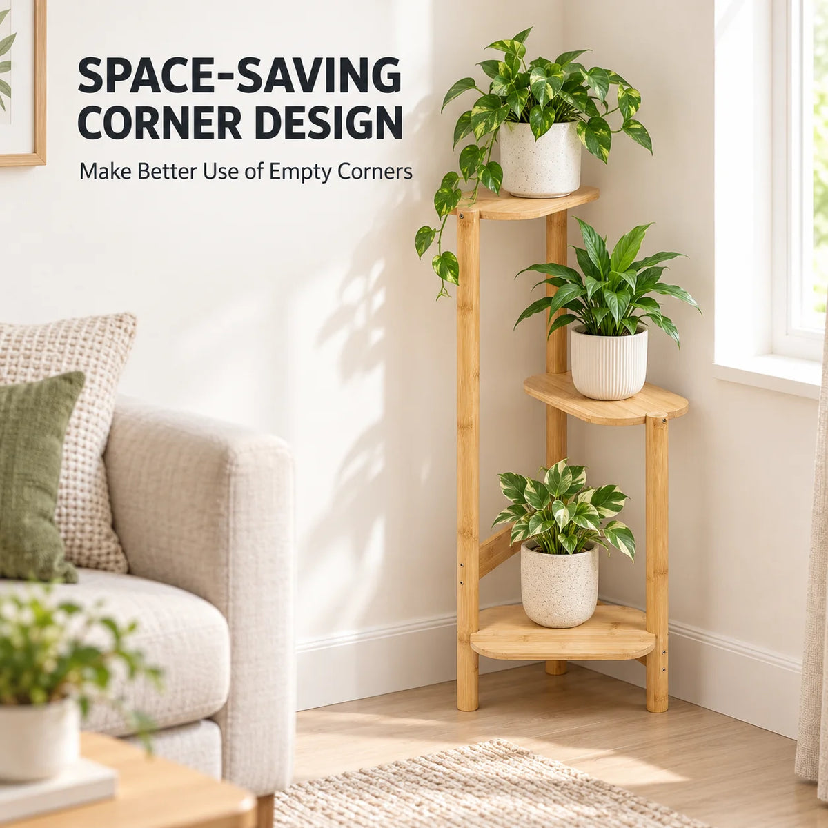 Wisfor 3 Tier Bamboo Corner Plant Stand Indoor Flower Pot Shelf