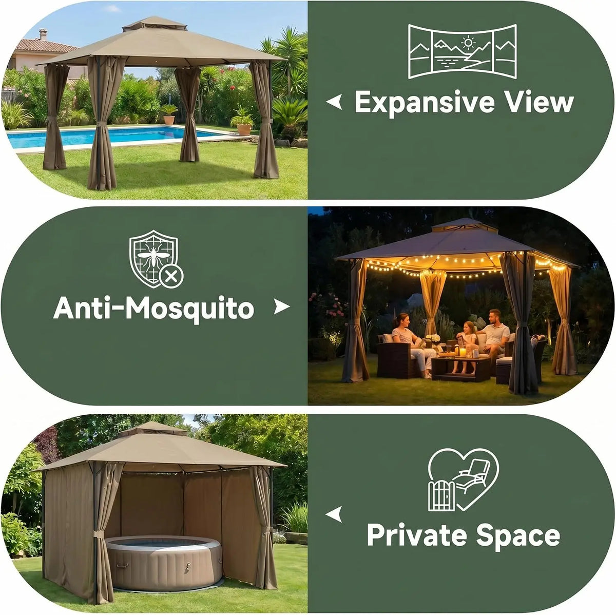 10×10 Gazebo with Cold-Proof Curtains ,Heavy Duty Gazebo Double Roof with Metal Frame,Tents for Patio, Deck,Backyard
