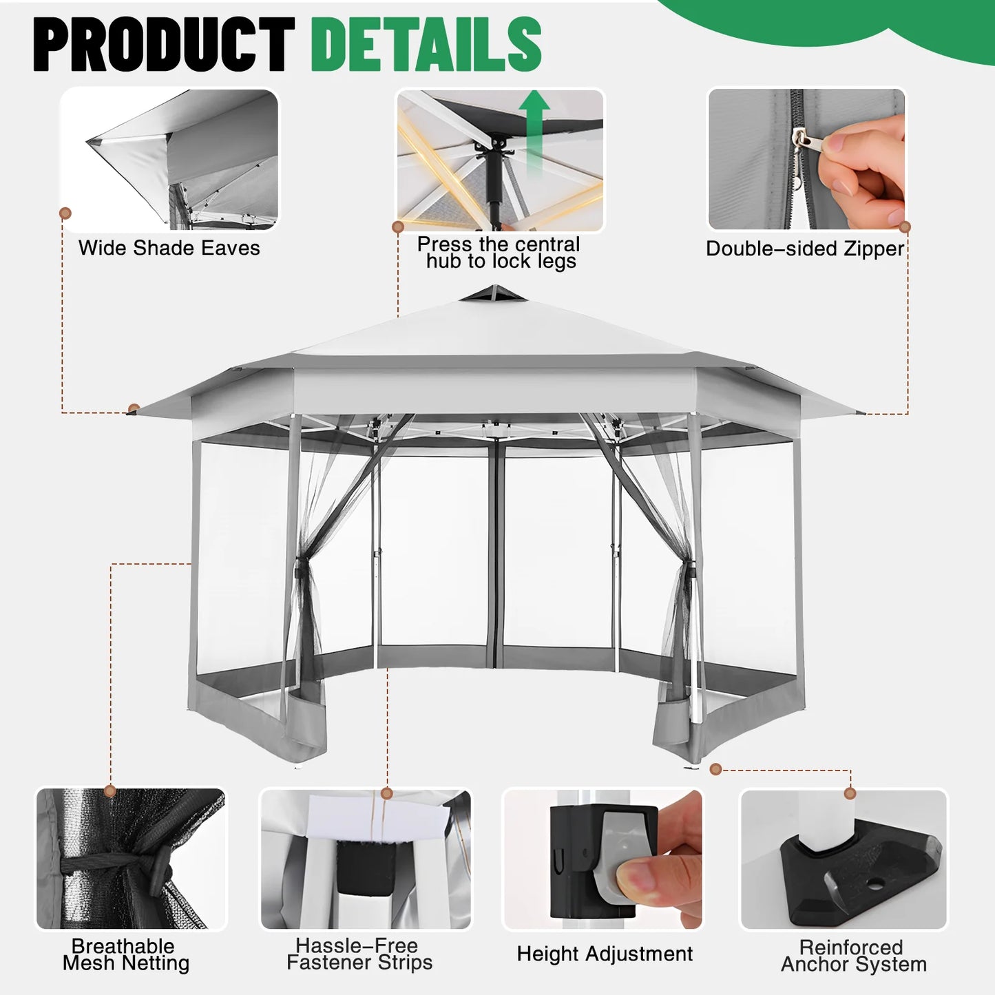 Tooluck Hexagonal Pop Up Gazebo With Mosquito Netting Canopy